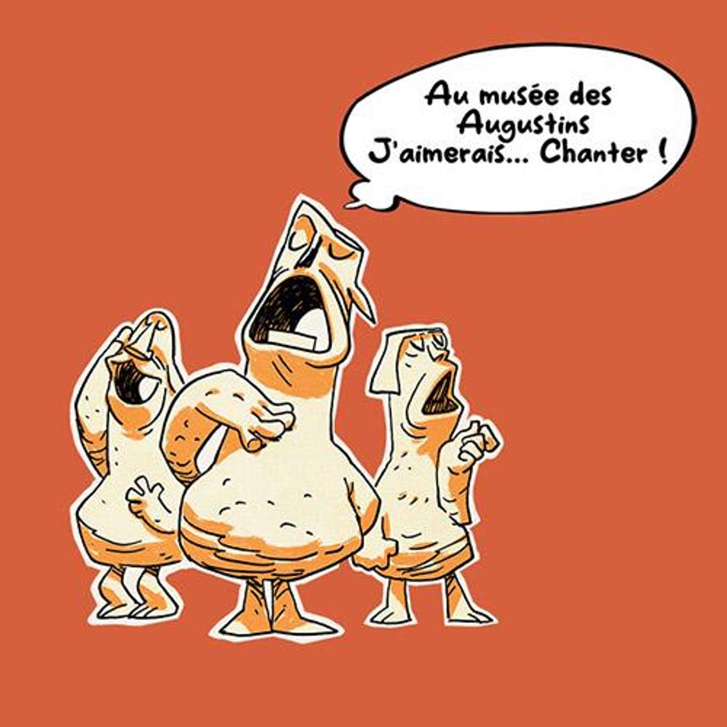 BD : 3 gargouilles dont l'une dit "Au musée des Augustins, j'aimerais chanter !"
